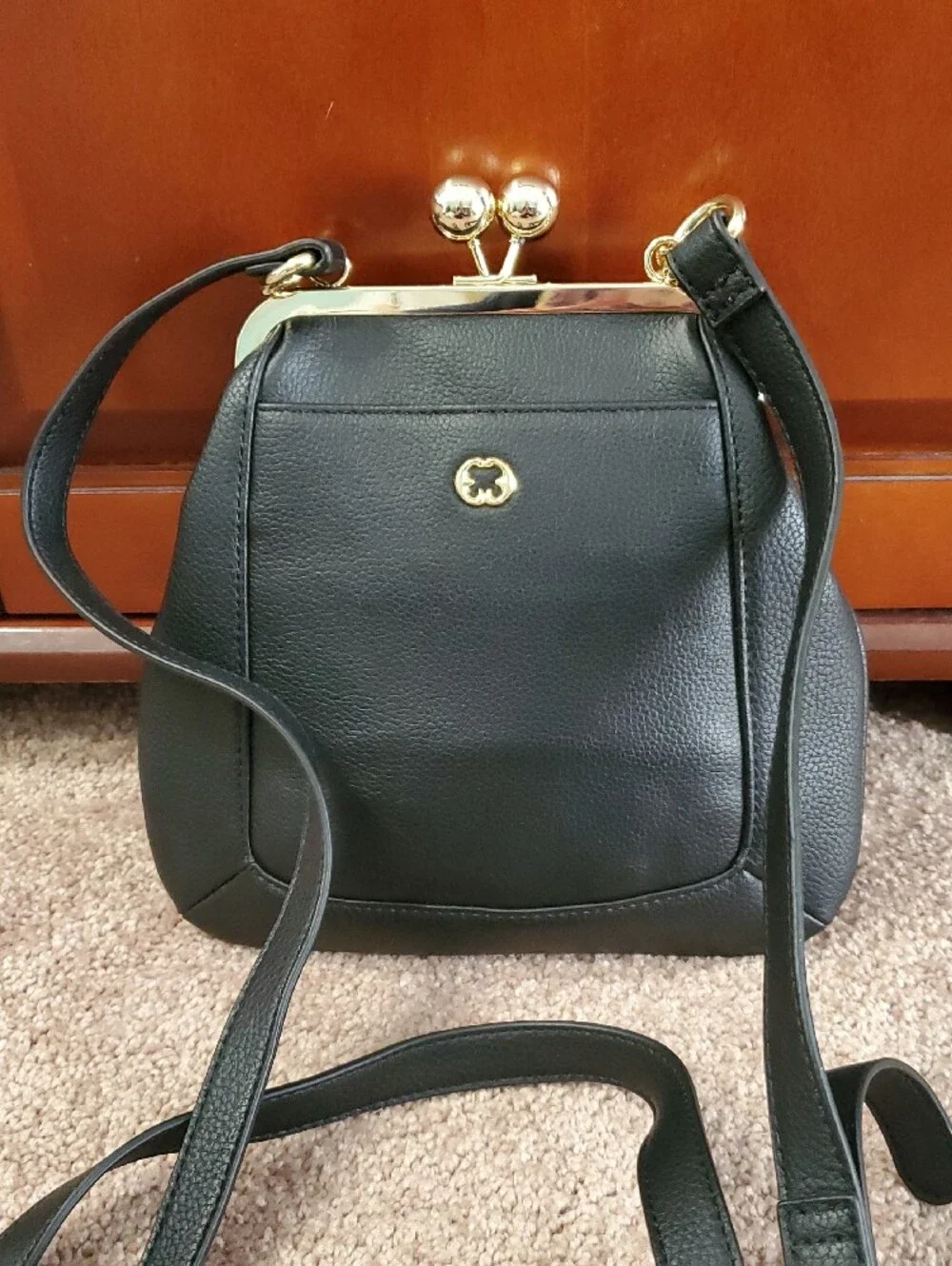 BRAND NEW!! EMMA FOX - Real Leather Black Crossbody Bag with Gold Hardware